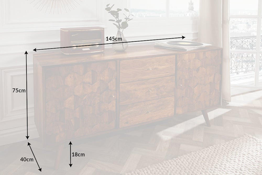 Buffet massif MYSTIC LIVING 145cm Sheesham surface 3D naturelle bois massif - 39742