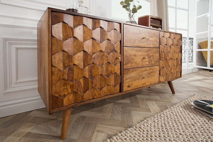 Buffet massif MYSTIC LIVING 145cm Sheesham surface 3D naturelle bois massif - 39742