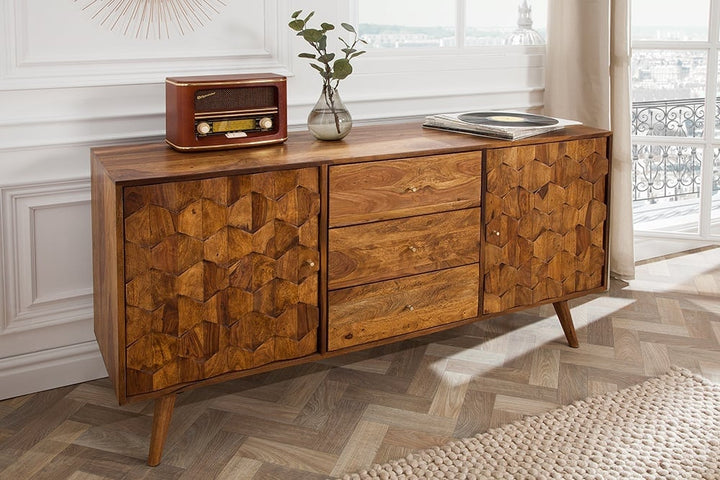Buffet massif MYSTIC LIVING 145cm Sheesham surface 3D naturelle bois massif - 39742