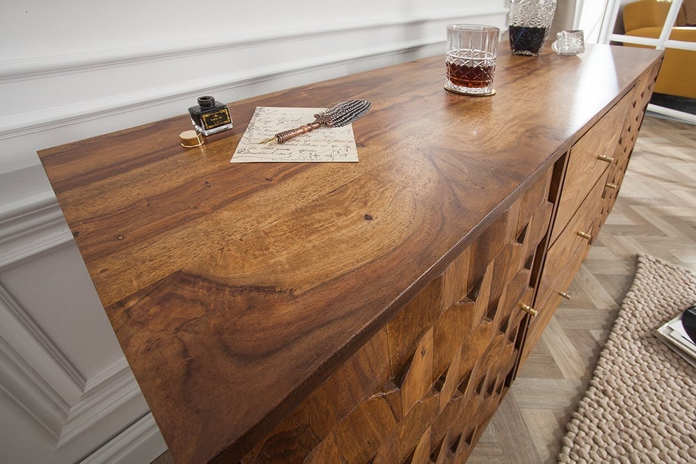 Buffet massif MYSTIC LIVING 145cm Sheesham surface 3D naturelle bois massif - 39742