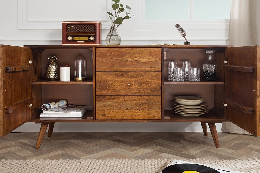 Buffet massif MYSTIC LIVING 145cm Sheesham surface 3D naturelle bois massif - 39742