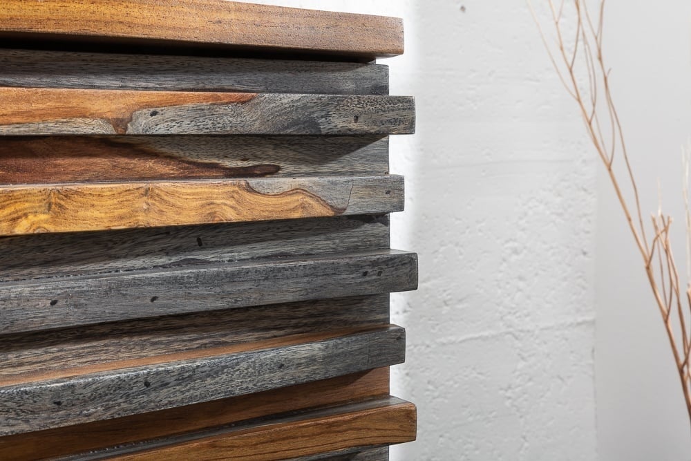Buffet massif RELIEF 160 cm en bois de Sesham finition gris fumé avec façade détaillée - 39746