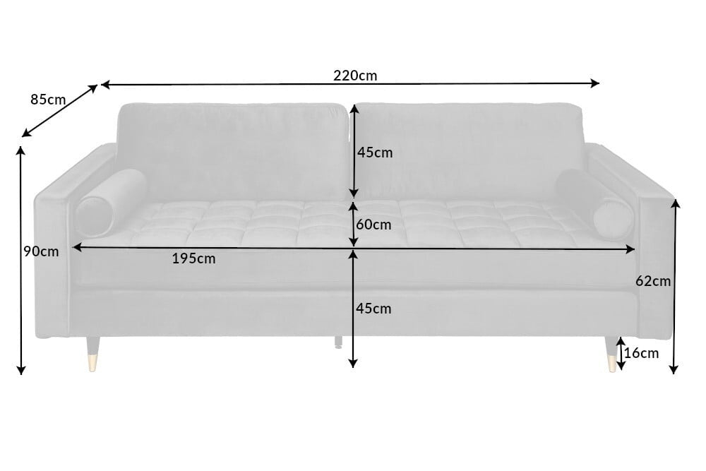 Canapé lounge design 3 places COSY VELVET 220cm âme ressorts en velours gris - 39846