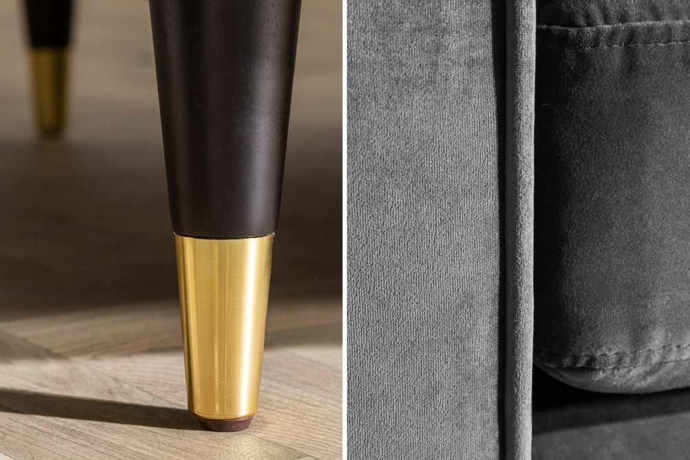 Canapé lounge design 3 places COSY VELVET 220cm âme ressorts en velours gris - 39846
