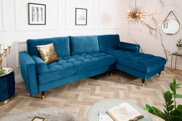 Canapé d'angle élégant COSY VELVET Canapé 3 places avec âme à ressorts en velours bleu pétrole - 39847