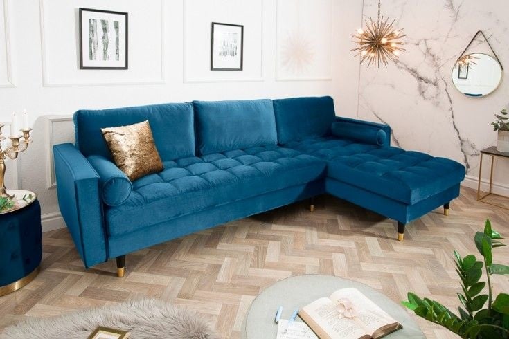 Canapé d'angle élégant COSY VELVET Canapé 3 places avec âme à ressorts en velours bleu pétrole - 39847