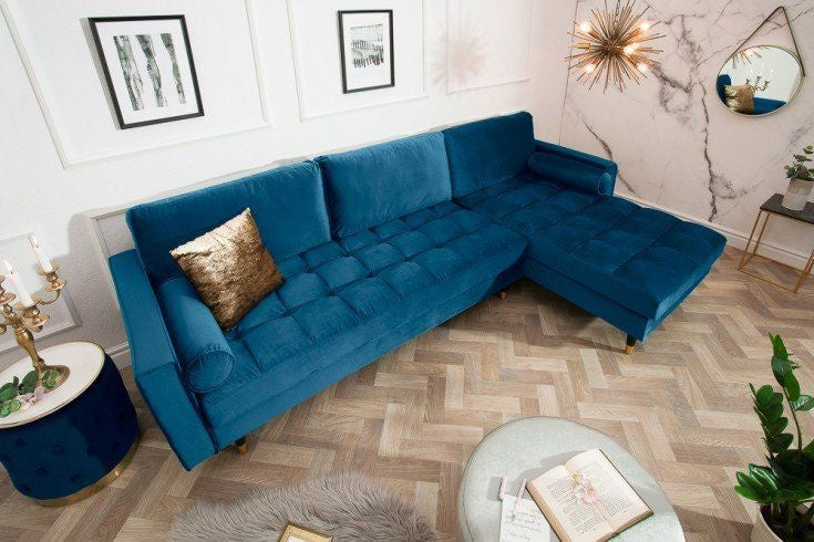 Canapé d'angle élégant COSY VELVET Canapé 3 places avec âme à ressorts en velours bleu pétrole - 39847