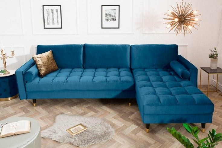 Canapé d'angle élégant COSY VELVET Canapé 3 places avec âme à ressorts en velours bleu pétrole - 39847