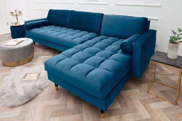 Canapé d'angle élégant COSY VELVET Canapé 3 places avec âme à ressorts en velours bleu pétrole - 39847