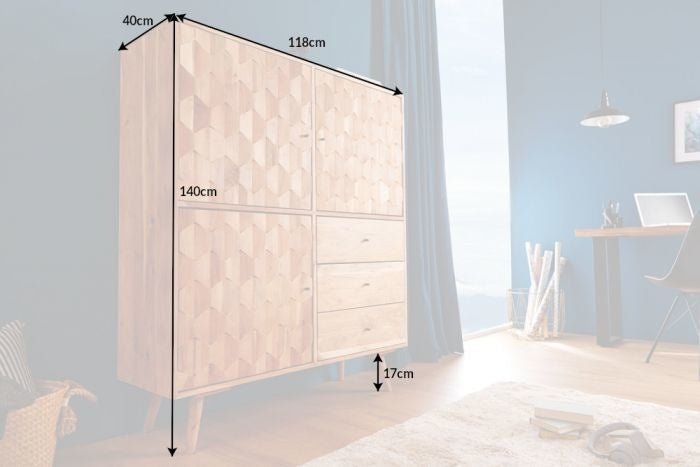 Buffet en bois massif MYSTIC LIVING 140cm acacia naturel surface 3D - 39941