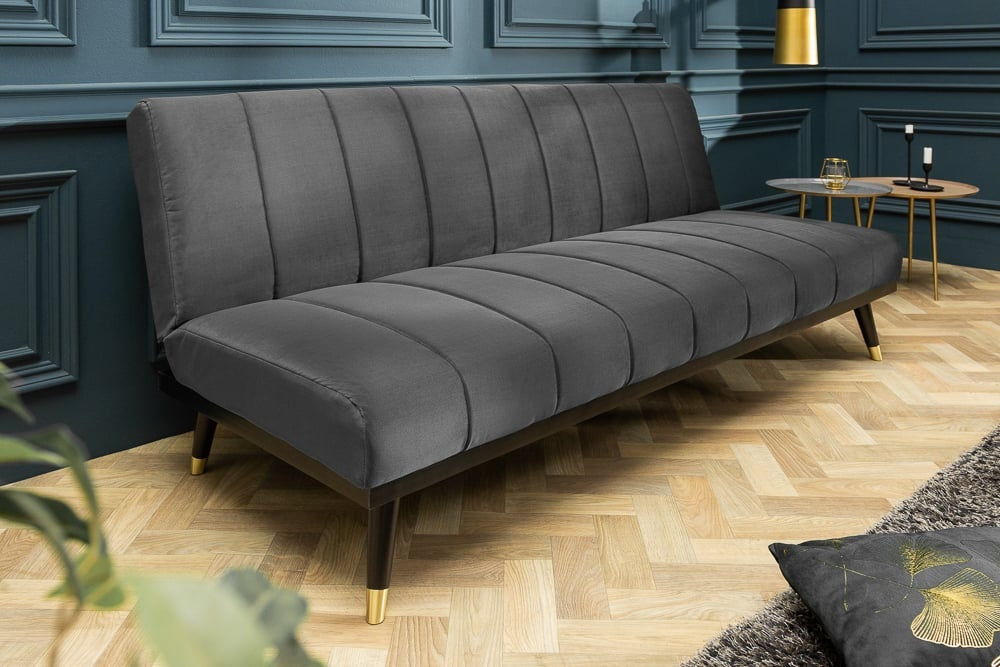 Canapé lounge design 3 places PETIT BEAUTE Canapé convertible 180cm en velours gris - 40028
