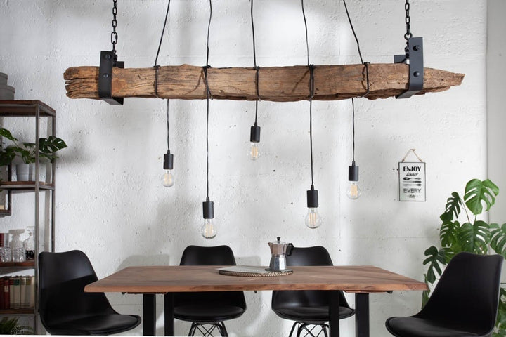 lampe à suspension industrielle BARRACUDA 152cm en bois massif recyclé à 5 lumières - 40080