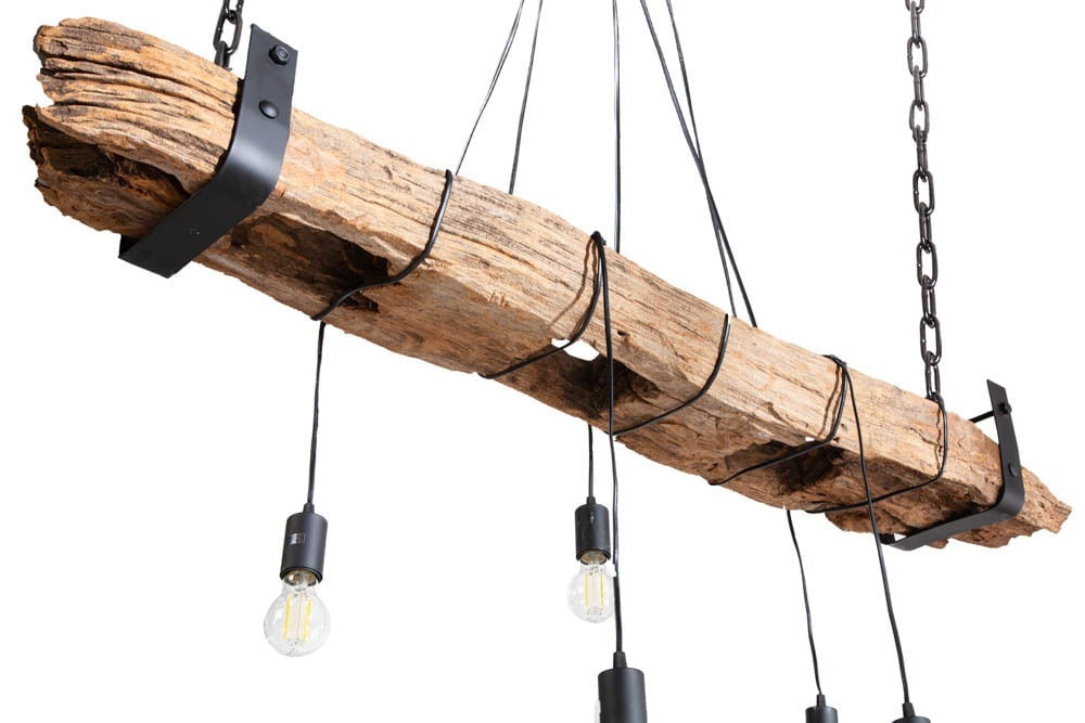 lampe à suspension industrielle BARRACUDA 152cm en bois massif recyclé à 5 lumières - 40080