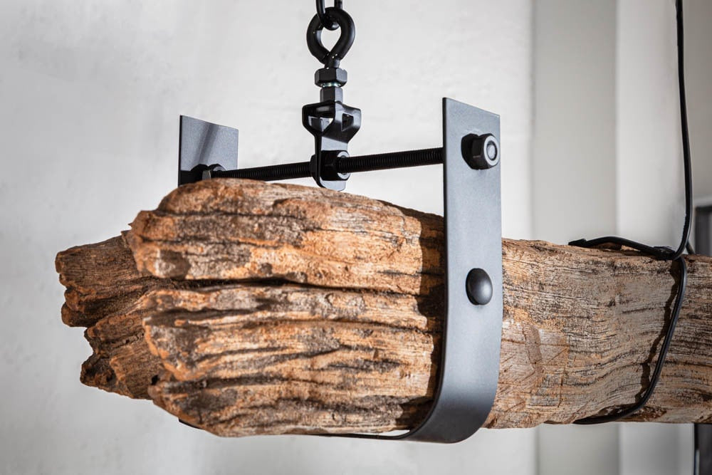lampe à suspension industrielle BARRACUDA 152cm en bois massif recyclé à 5 lumières - 40080