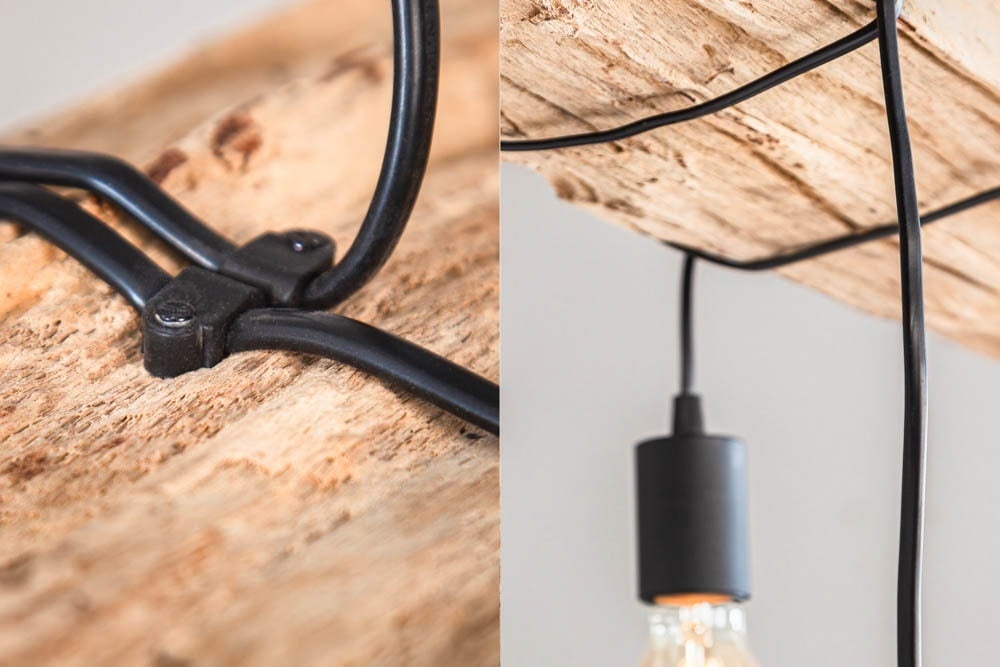 lampe à suspension industrielle BARRACUDA 152cm en bois massif recyclé à 5 lumières - 40080