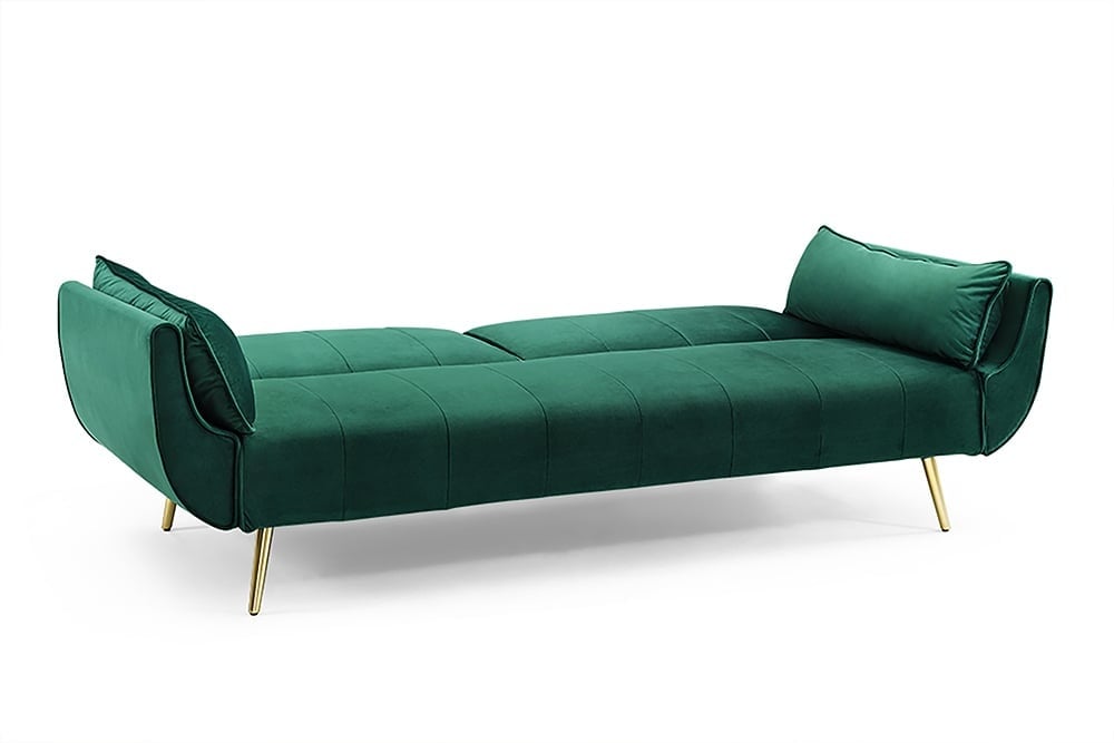 Canapé lit rétro DIVANI 220cm velours vert émeraude pieds dorés fonction clic-clac 3 places - 40090