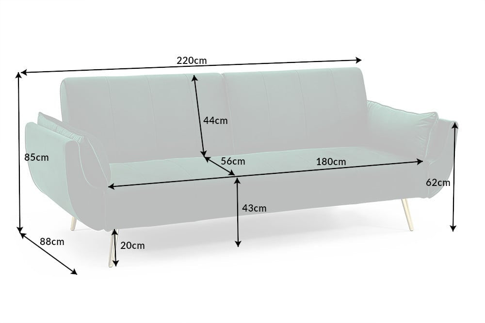 Canapé lit rétro DIVANI 220cm velours vert émeraude pieds dorés fonction clic-clac 3 places - 40090