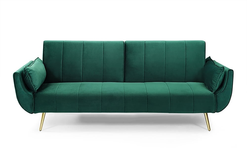 Canapé lit rétro DIVANI 220cm velours vert émeraude pieds dorés fonction clic-clac 3 places - 40090