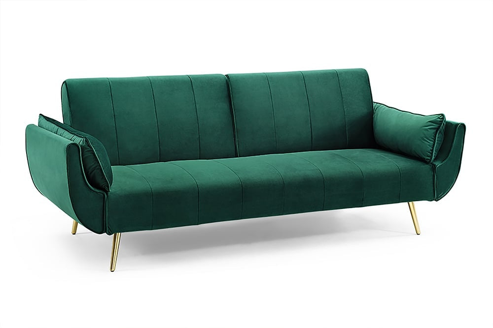 Canapé lit rétro DIVANI 220cm velours vert émeraude pieds dorés fonction clic-clac 3 places - 40090