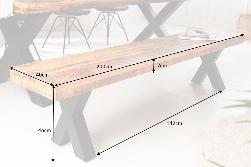 Banc Iron Craft X 200cm Mangue naturel 70mm/ 40159