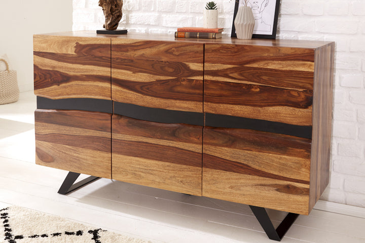 Buffet en bois massif AMAZONAS 150 cm bord sapin marron structure métal noir - 43713