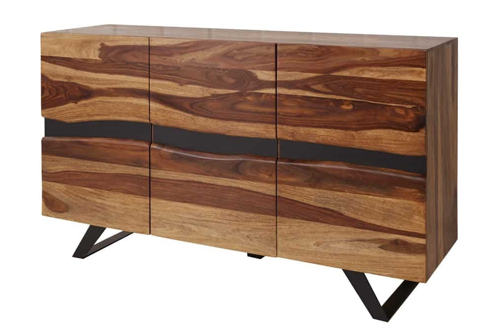 Buffet en bois massif AMAZONAS 150 cm bord sapin marron structure métal noir - 43713
