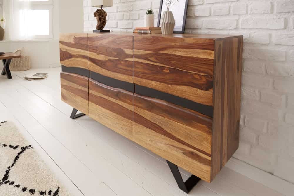 Buffet en bois massif AMAZONAS 150 cm bord sapin marron structure métal noir - 43713