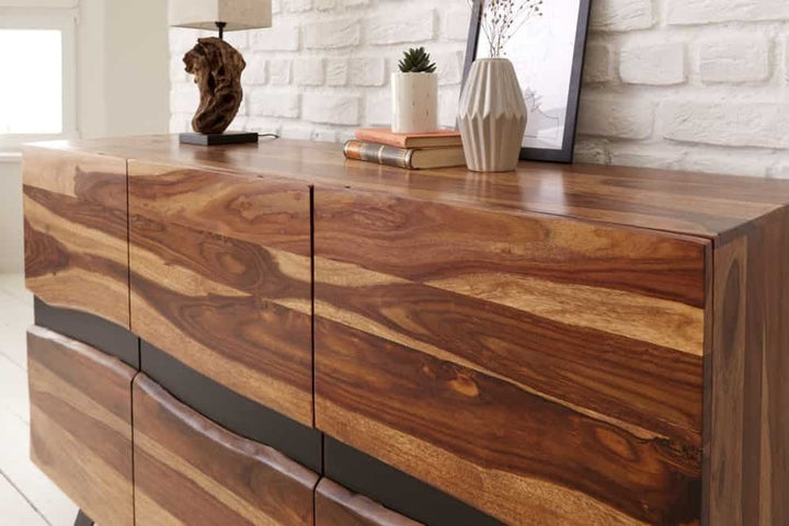 Buffet en bois massif AMAZONAS 150 cm bord sapin marron structure métal noir - 43713