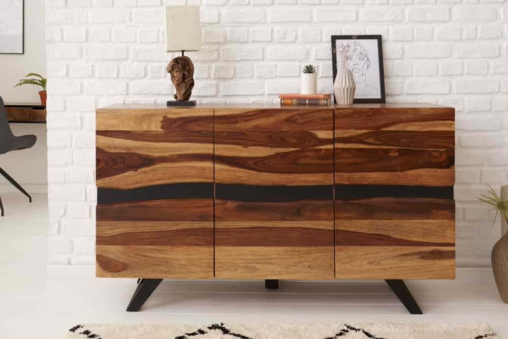 Buffet en bois massif AMAZONAS 150 cm bord sapin marron structure métal noir - 43713