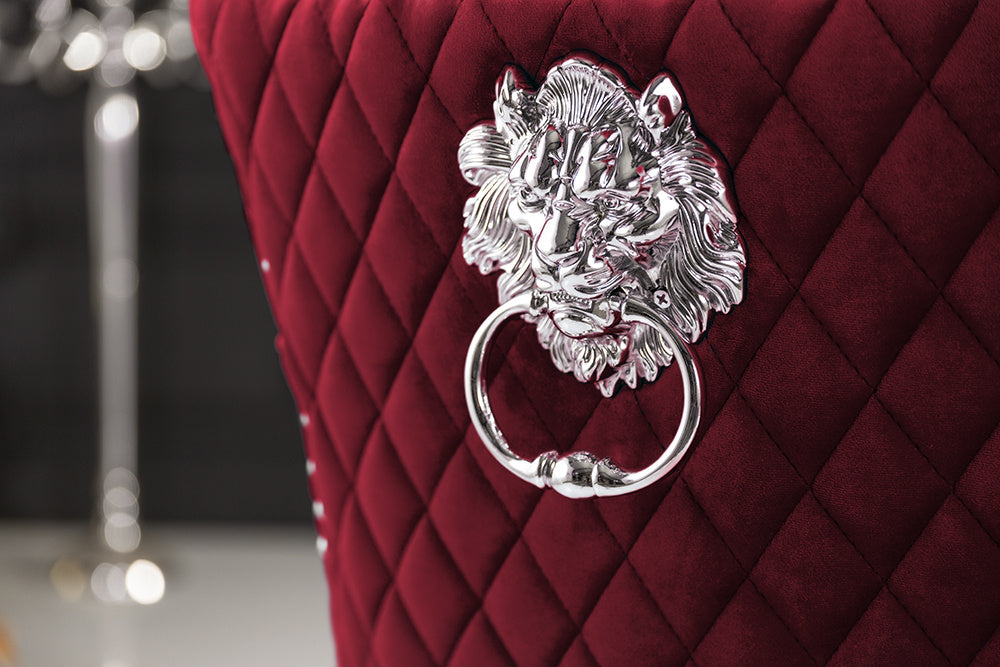Chaise baroque CASTLE DELUXE tête de lion en velours rouge Chesterfield chaise de salle à manger design rivets - 40472