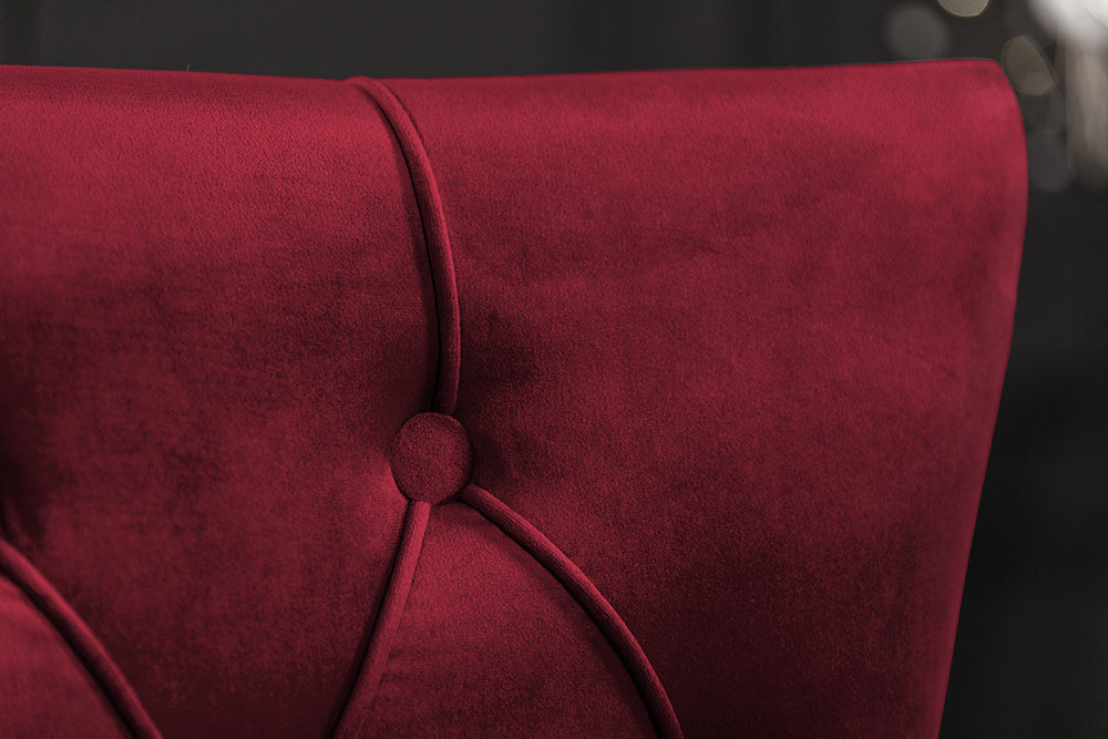 Chaise baroque CASTLE DELUXE tête de lion en velours rouge Chesterfield chaise de salle à manger design rivets - 40472