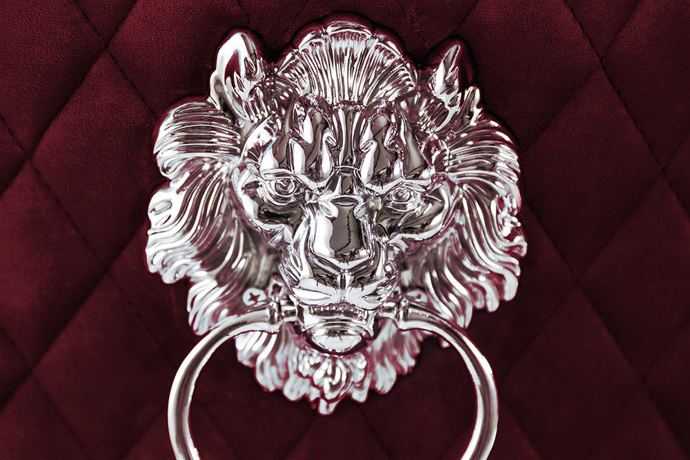 Chaise baroque CASTLE DELUXE tête de lion en velours rouge Chesterfield chaise de salle à manger design rivets - 40472