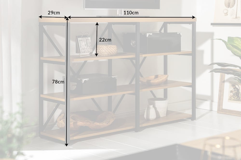 bibliothèque industrielle STUDIO 110cm aspect chêne avec structure en métal - 40628