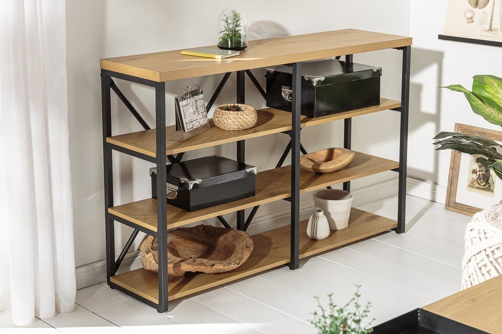 bibliothèque industrielle STUDIO 110cm aspect chêne avec structure en métal - 40628