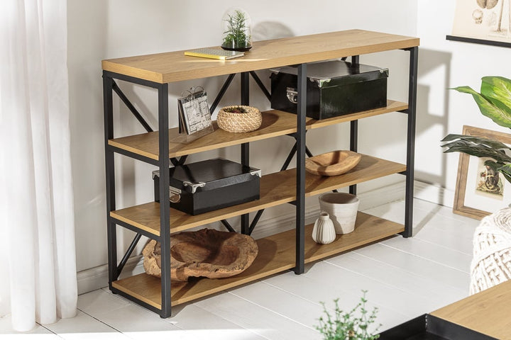 bibliothèque industrielle STUDIO 110cm aspect chêne avec structure en métal - 40628