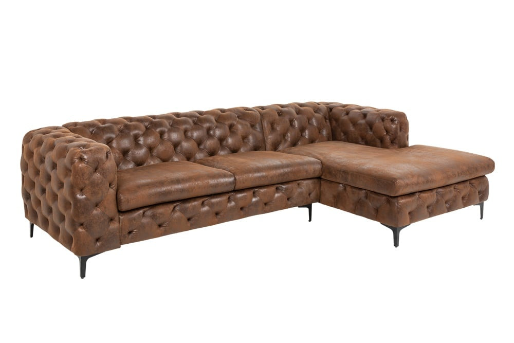 Canapé d'angle Chesterfield MODERN BAROQUE 275cm marron antique 3 places - 40667