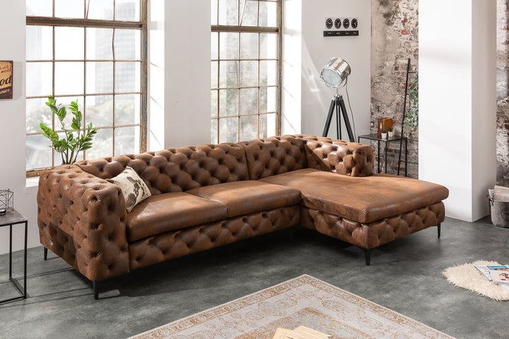 Canapé d'angle Chesterfield MODERN BAROQUE 275cm marron antique 3 places - 40667