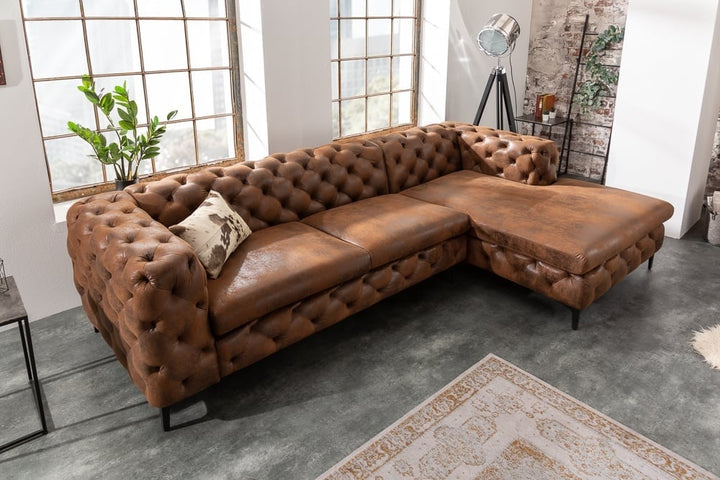 Canapé d'angle Chesterfield MODERN BAROQUE 275cm marron antique 3 places - 40667