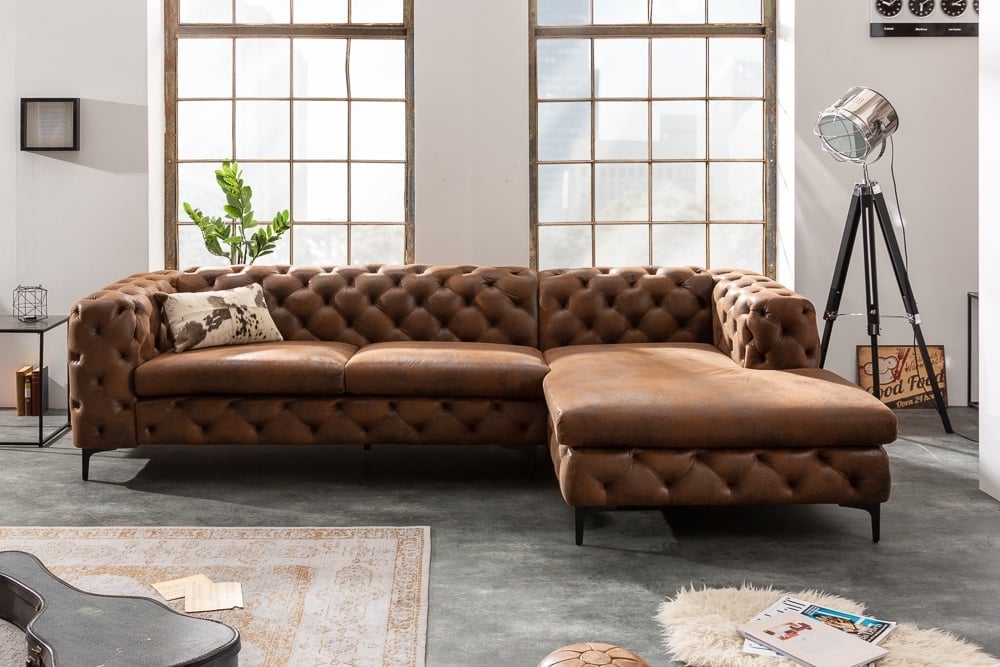 Canapé d'angle Chesterfield MODERN BAROQUE 275cm marron antique 3 places - 40667