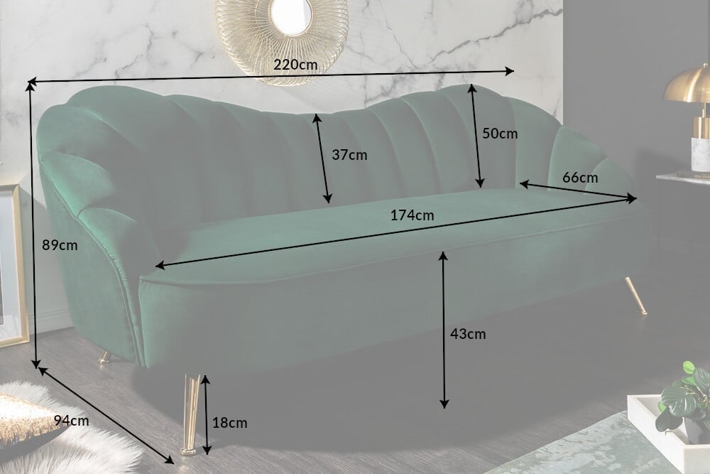 Canapé rétro 3 places ARIELLE 220cm velours vert bouteille 3 places avec matelassage décoratif - 40749