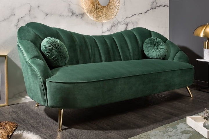 Canapé rétro 3 places ARIELLE 220cm velours vert bouteille 3 places avec matelassage décoratif - 40749