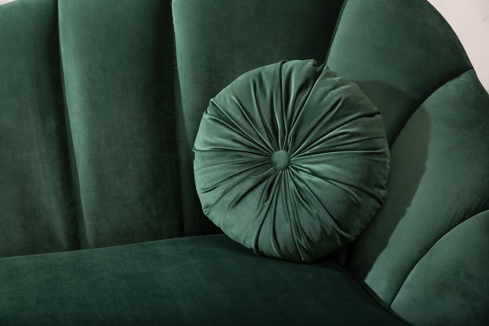 Canapé rétro 3 places ARIELLE 220cm velours vert bouteille 3 places avec matelassage décoratif - 40749
