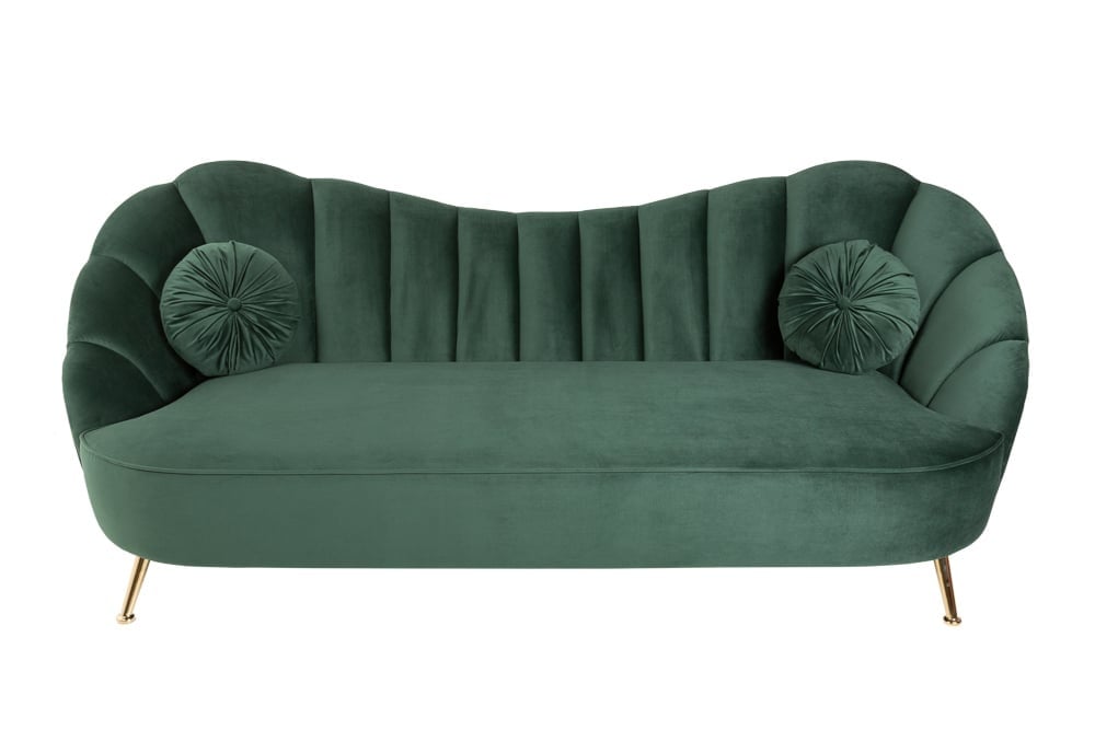 Canapé rétro 3 places ARIELLE 220cm velours vert bouteille 3 places avec matelassage décoratif - 40749