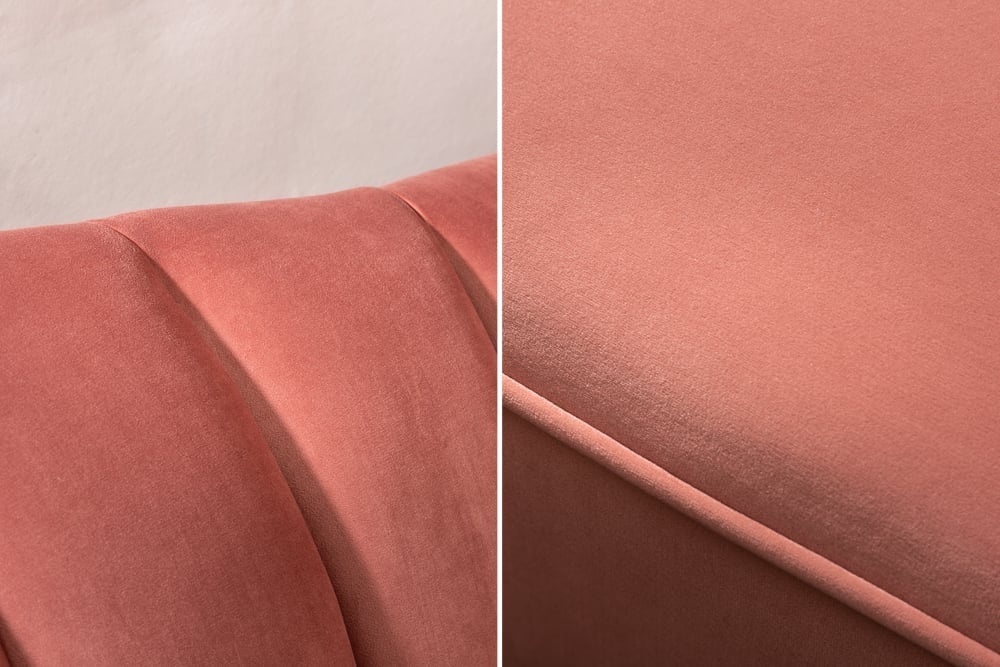 Canapé 3 places rétro ARIELLE 220 cm velours vieux rose 3 places avec matelassage décoratif - 40750