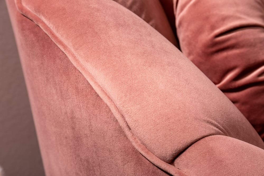 Canapé 3 places rétro ARIELLE 220 cm velours vieux rose 3 places avec matelassage décoratif - 40750