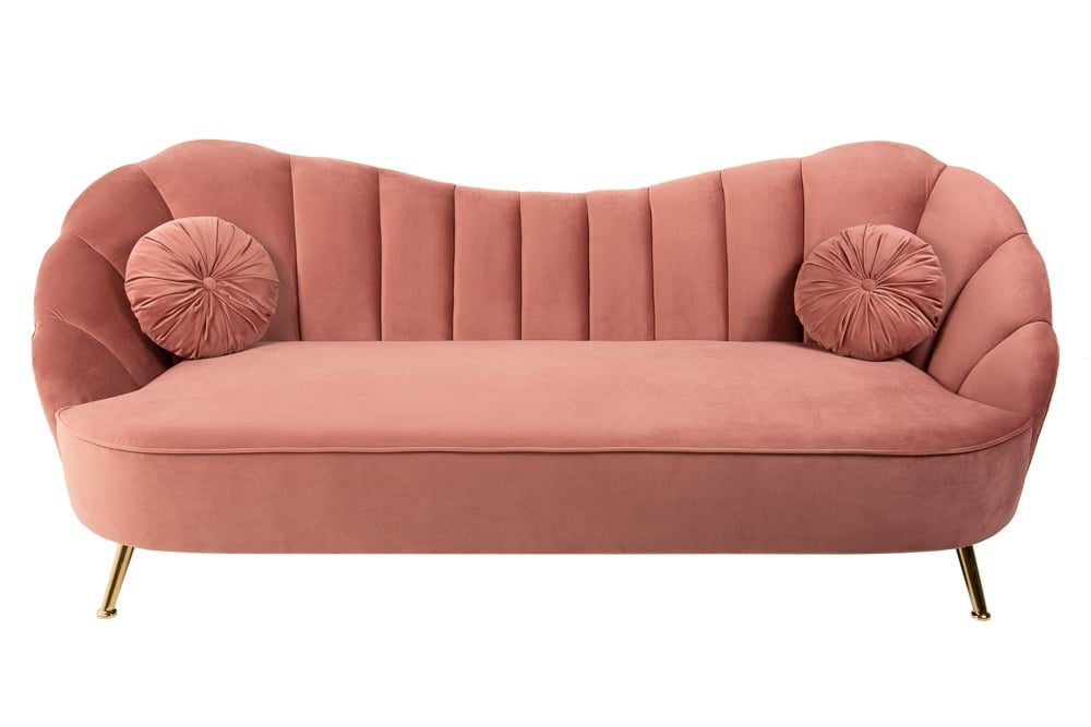 Canapé 3 places rétro ARIELLE 220 cm velours vieux rose 3 places avec matelassage décoratif - 40750
