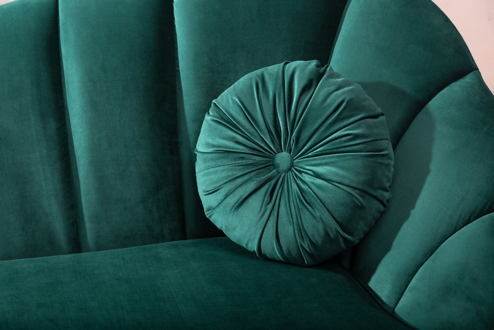 Canapé rétro 3 places ARIELLE 220cm velours aqua 3 places avec matelassage décoratif - 40752
