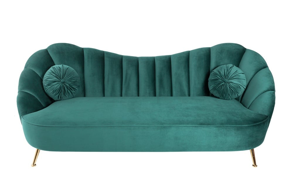 Canapé rétro 3 places ARIELLE 220cm velours aqua 3 places avec matelassage décoratif - 40752