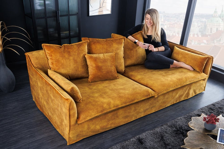 Canapé Heaven 3 places 210cm velours jaune moutarde / 40831