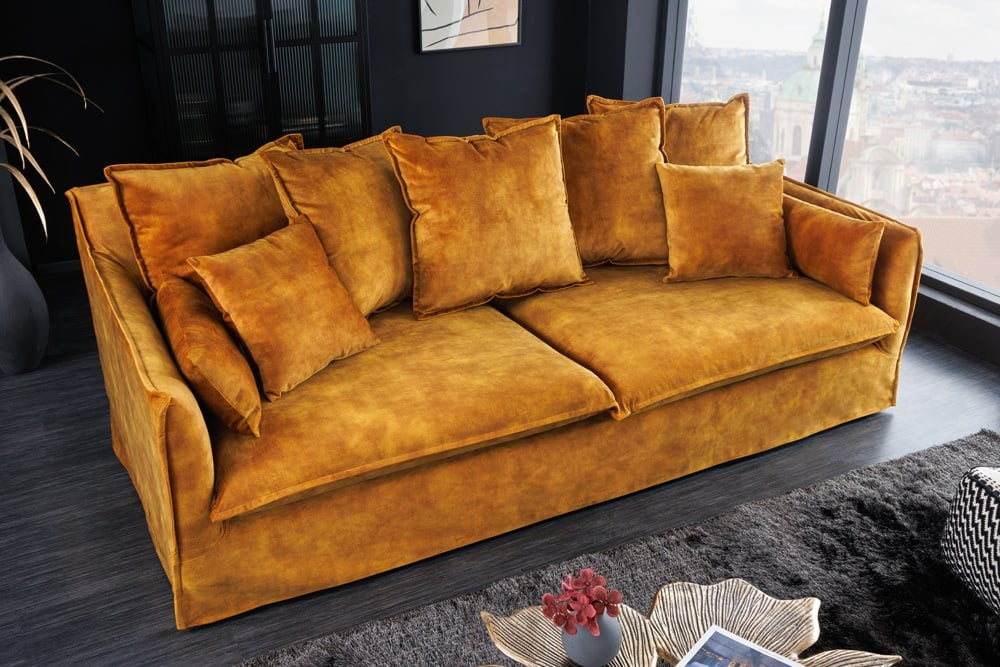 Canapé Heaven 3 places 210cm velours jaune moutarde / 40831